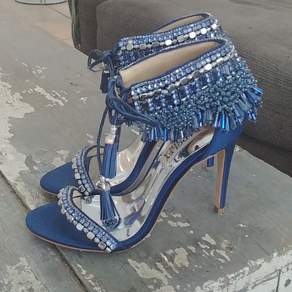 Badgley Mishcka Katrina Tie Ankle beaded heels 5